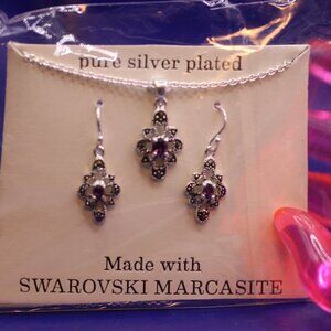 Silver Plated Swarovski Earrings & Necklace Set